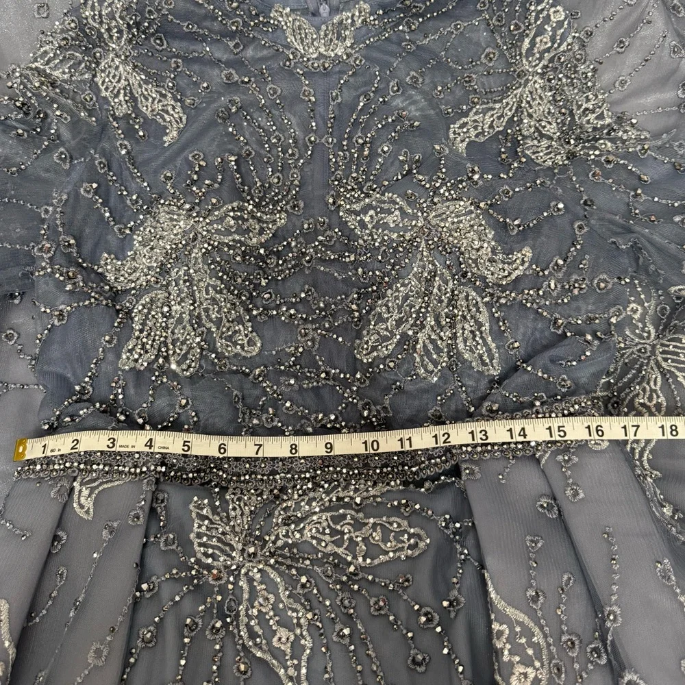 Elegant Blue Grey Gown - Picture 10 of 12